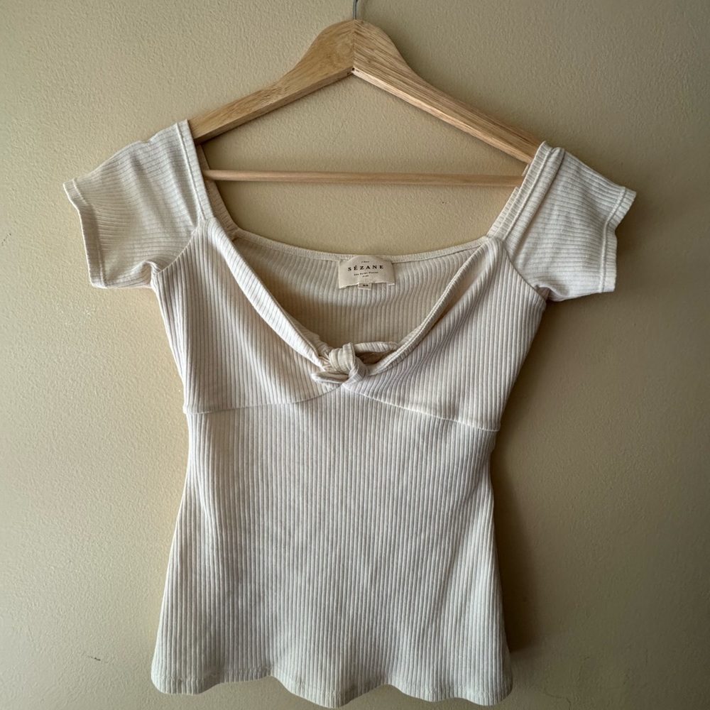 Sezane Cream front-tie cap sleeve or off shoulder top - size XS